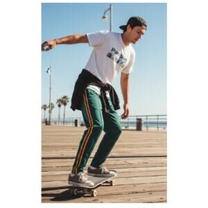 PacSun Men’s Drop Skinny 2.0 Tricot Side Stripe Pants M Green  Red Yellow Stripe